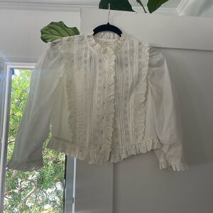 Doen White Lace Trim Blouse